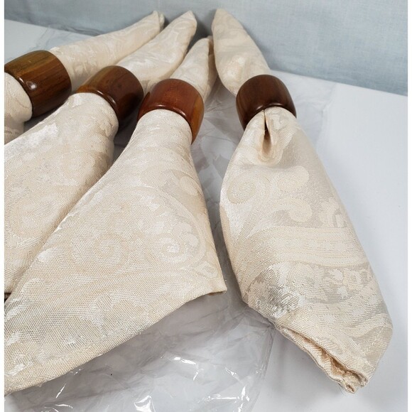 Ralph Lauren Home Cotton Blend Tan Paisley Damask Cream Set of 4 Dinner Napkins - Picture 4 of 13